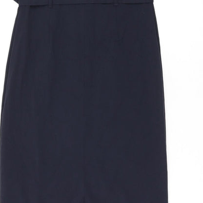 Marks and Spencer Womens Blue Polyester Straight & Pencil Skirt Size 6 Zip - Belted, Slit