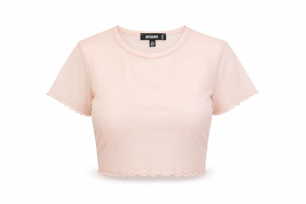 Womens UK Size 6 Missguided Pink Cropped T-Shirt