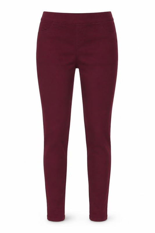Front view of Denim & Co. women’s red cotton jegging jeans, size UK 10, 30-inch leg regular