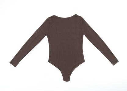 PRETTYLITTLETHING Womens Brown Polyester Bodysuit One-Piece Size 8 Snap