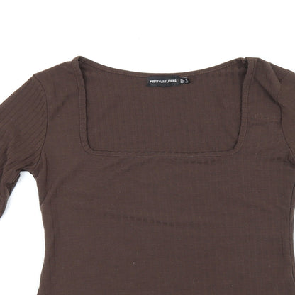 PRETTYLITTLETHING Womens Brown Polyester Bodysuit One-Piece Size 8 Snap