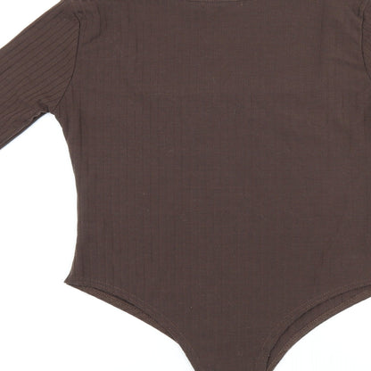 PRETTYLITTLETHING Womens Brown Polyester Bodysuit One-Piece Size 8 Snap