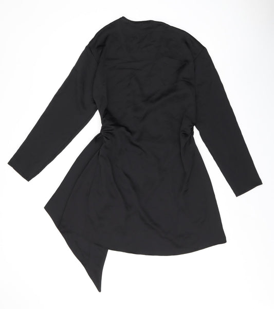 Boohoo Womens Black Polyester Wrap Dress Size 8 V-Neck Tie