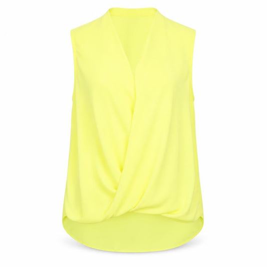 Front view of Red Herring women’s yellow polyester basic blouse, size UK 12, v-neck