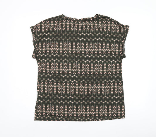 Fransa Womens Green Geometric Polyester Jersey T-Shirt Size M Boat Neck