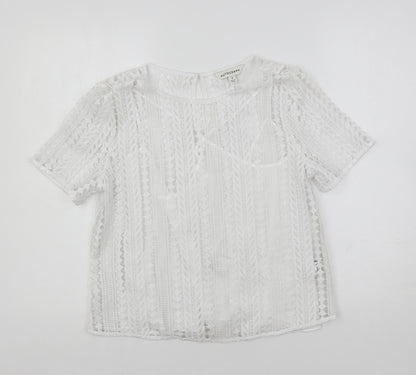 Autograph Womens White Cotton Basic Blouse Size 8 Boat Neck - Lined