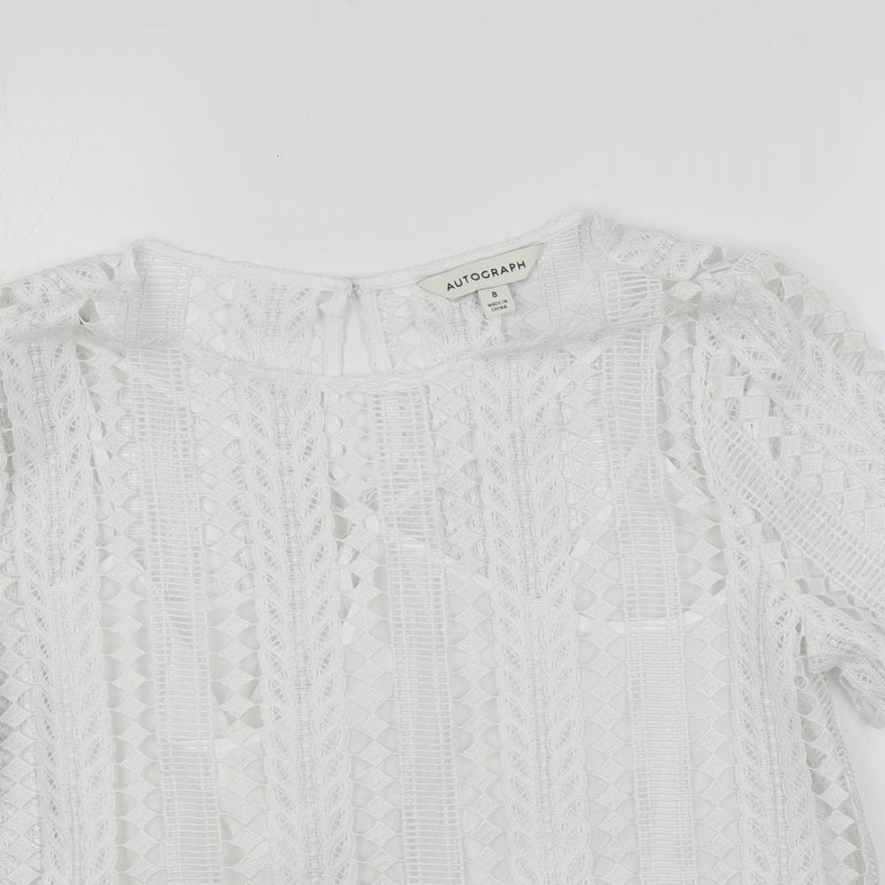 Autograph Womens White Cotton Basic Blouse Size 8 Boat Neck - Lined