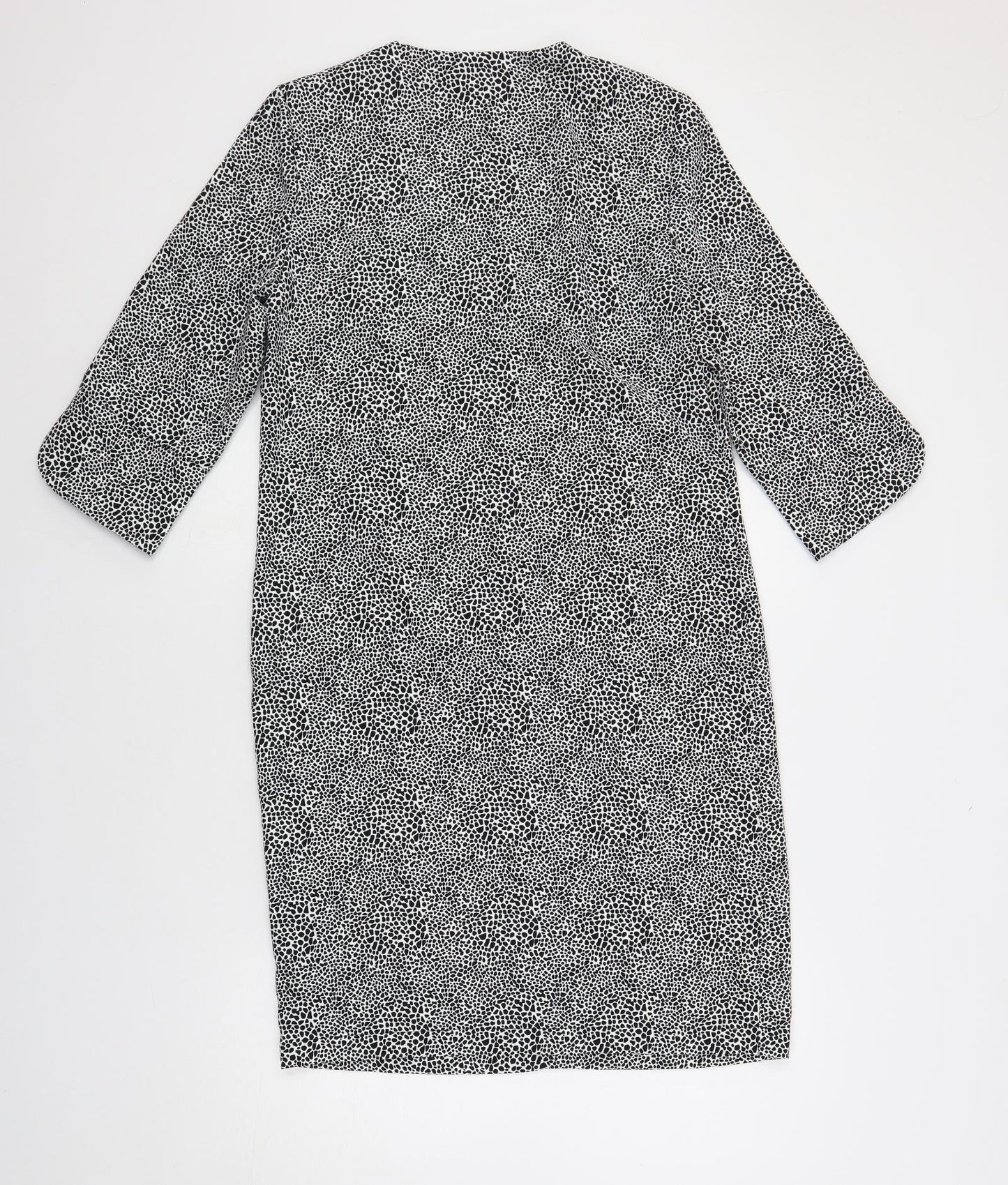 Marks and Spencer Womens Black Geometric Polyester Shift Size 8 V-Neck Pullover