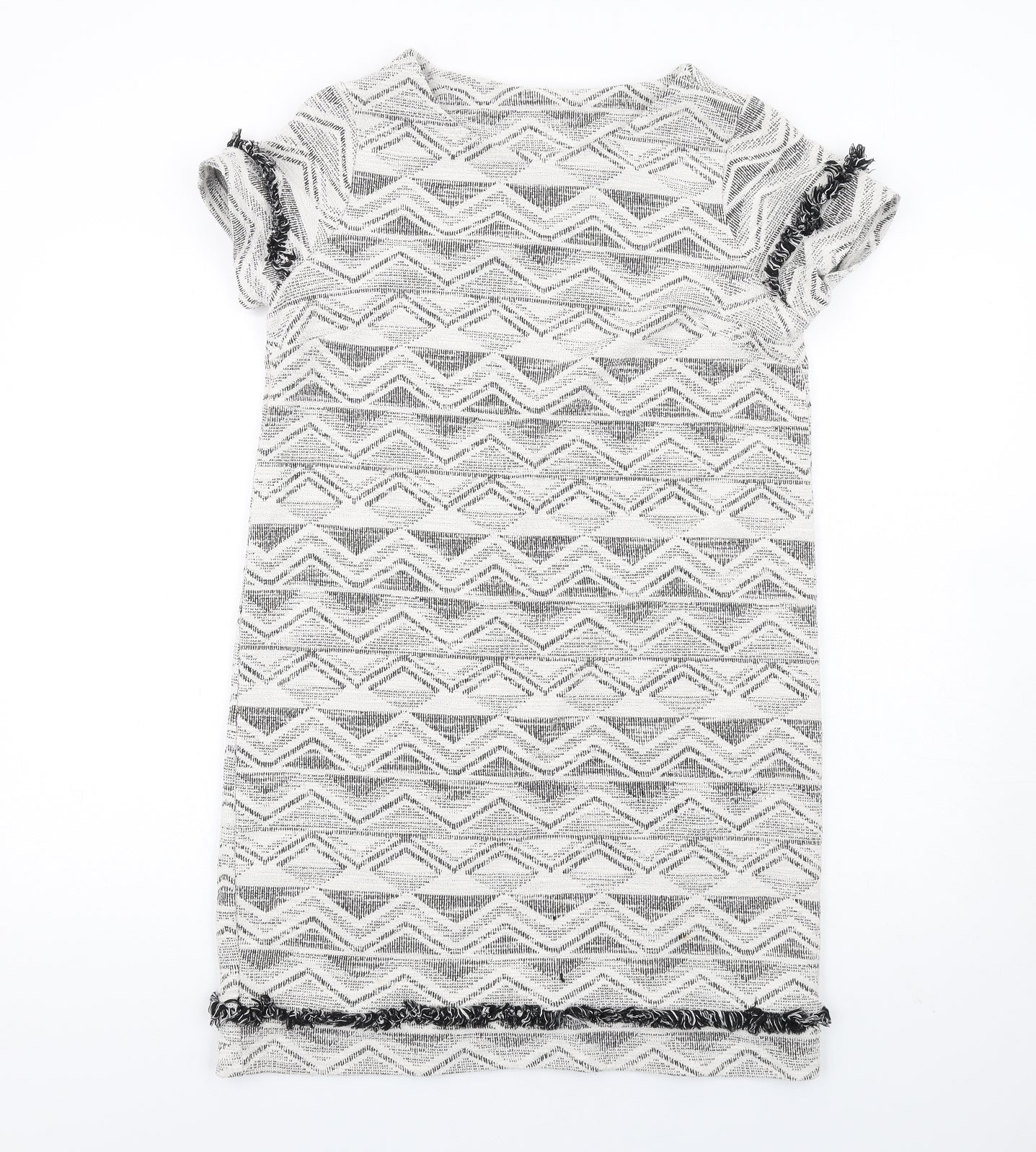 NEXT Womens White Geometric Cotton A-Line Size 14 Round Neck Pullover