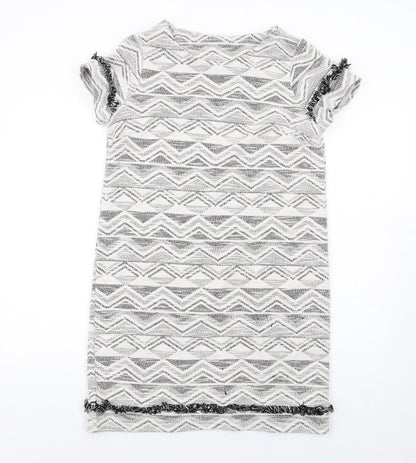 NEXT Womens White Geometric Cotton A-Line Size 14 Round Neck Pullover