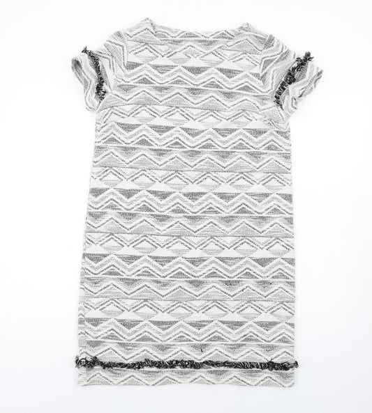 NEXT Womens White Geometric Cotton A-Line Size 14 Round Neck Pullover