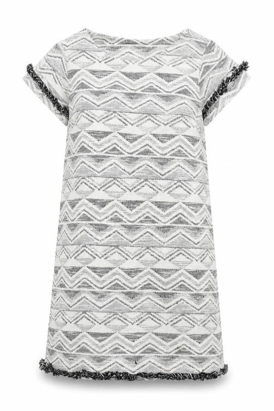 NEXT Womens White Geometric Cotton A-Line Size 14 Round Neck Pullover