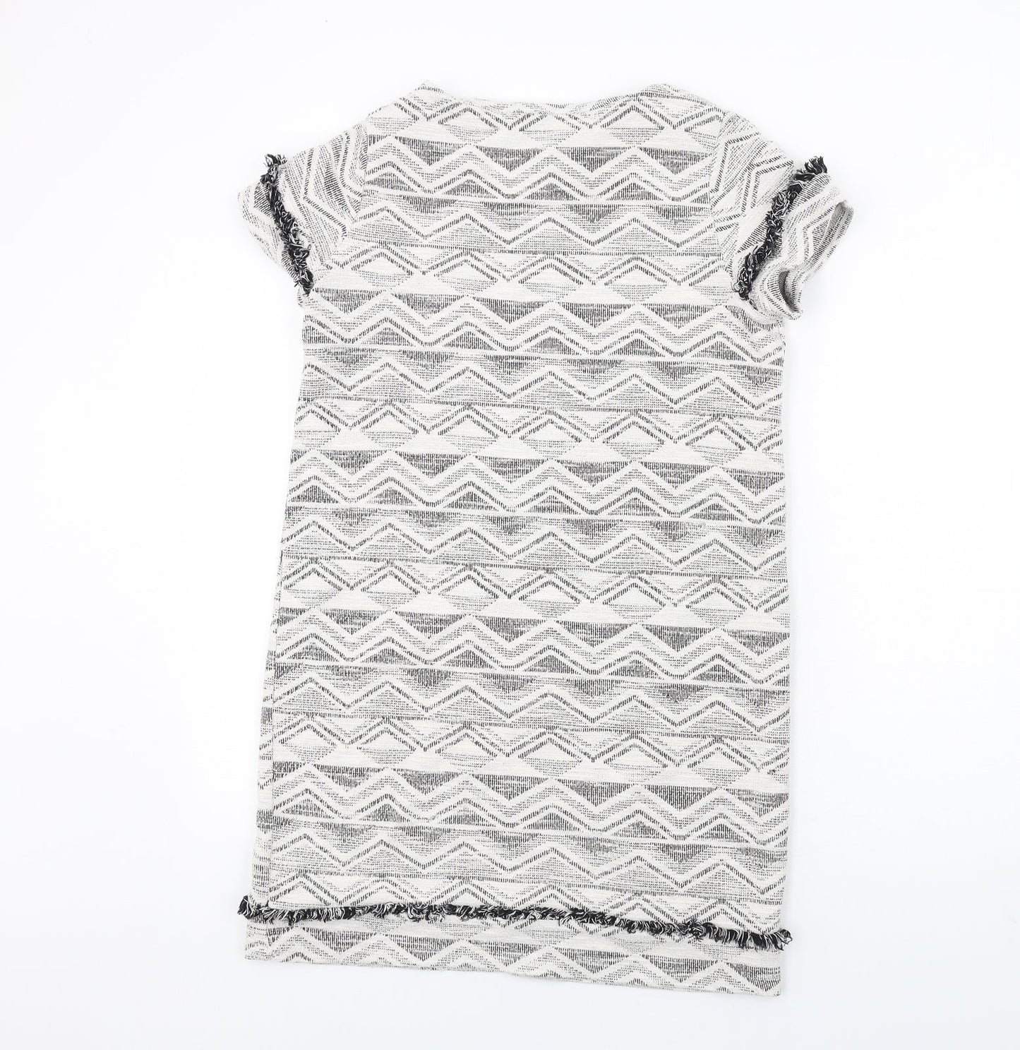 NEXT Womens White Geometric Cotton A-Line Size 14 Round Neck Pullover