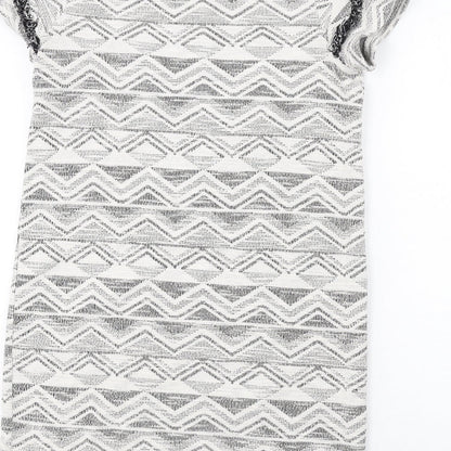 NEXT Womens White Geometric Cotton A-Line Size 14 Round Neck Pullover