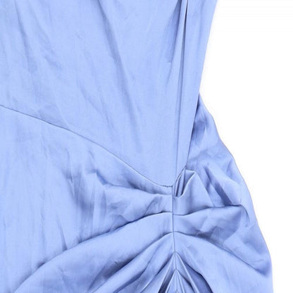 Quiz Womens Blue Polyester Bodycon Size 12 Cowl Neck Zip - Ruched Chain Straps