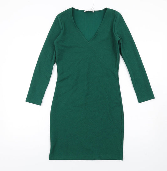 Mango Womens Green Polyester Bodycon Size S V-Neck Pullover