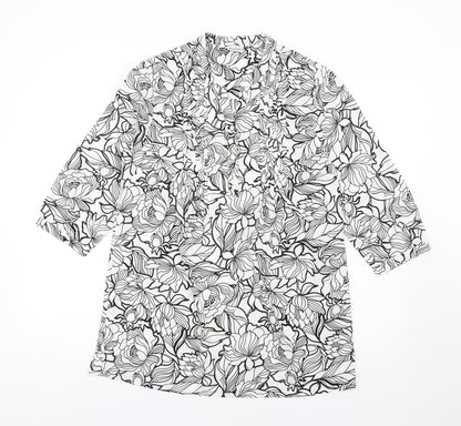 Damart Womens White Floral Polyester Basic Blouse Size 10 V-Neck