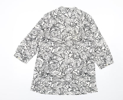 Damart Womens White Floral Polyester Basic Blouse Size 10 V-Neck