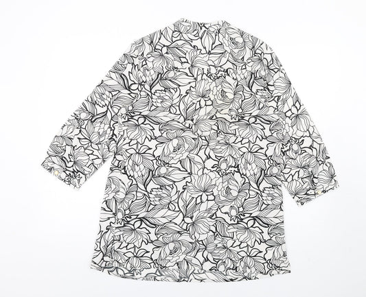 Damart Womens White Floral Polyester Basic Blouse Size 10 V-Neck