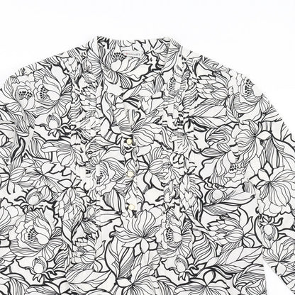 Damart Womens White Floral Polyester Basic Blouse Size 10 V-Neck