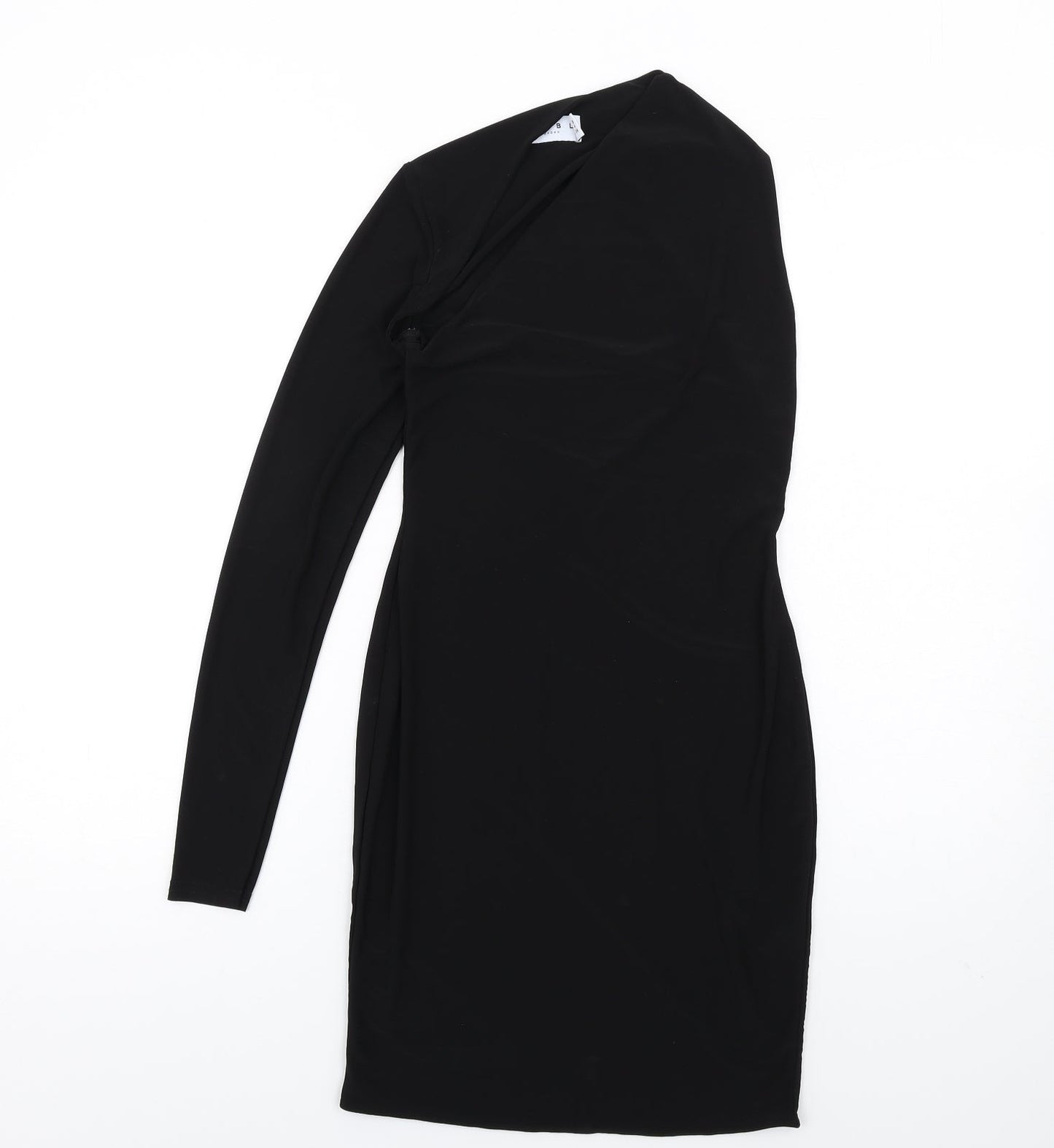 Club L Womens Black Polyester Bodycon Size 8 One Shoulder Pullover - Asymmetric Neckline