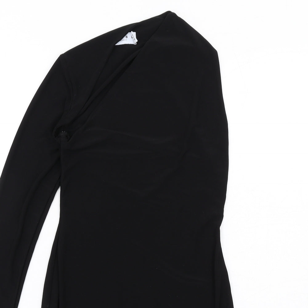 Club L Womens Black Polyester Bodycon Size 8 One Shoulder Pullover - Asymmetric Neckline