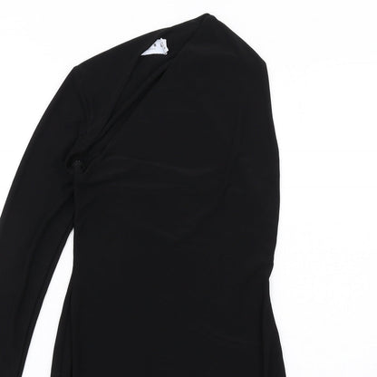 Club L Womens Black Polyester Bodycon Size 8 One Shoulder Pullover - Asymmetric Neckline