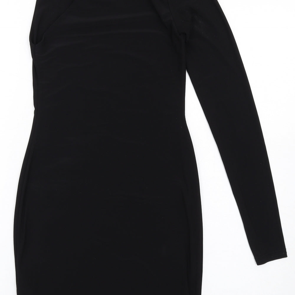 Club L Womens Black Polyester Bodycon Size 8 One Shoulder Pullover - Asymmetric Neckline