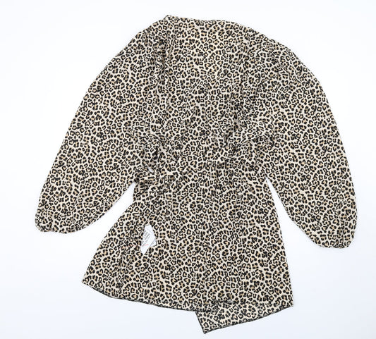 ASOS Womens Brown Animal Print Polyester Wrap Dress Size 16 V-Neck Tie - Leopard Print