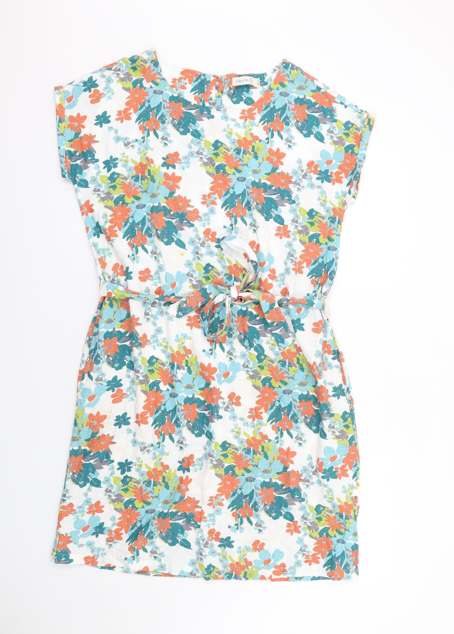 Lily & Me Womens Multicoloured Floral Viscose A-Line Size 10 Round Neck Button