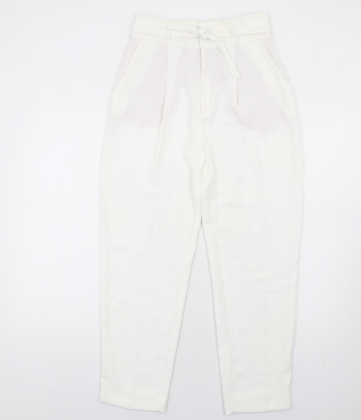 Mango Womens White Polyester Trousers Size 8 L28 in Regular Zip