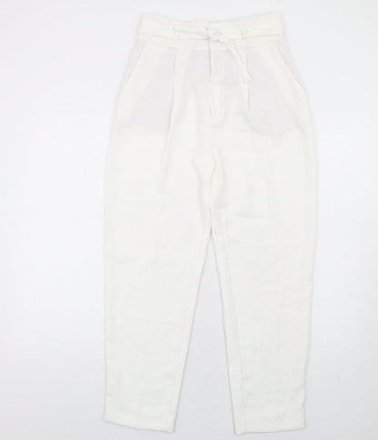 Mango Womens White Polyester Trousers Size 8 L28 in Regular Zip