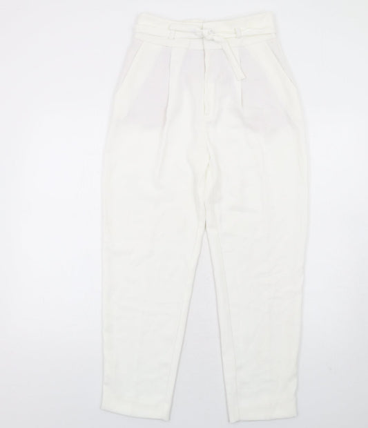 Mango Womens White Polyester Trousers Size 8 L28 in Regular Zip