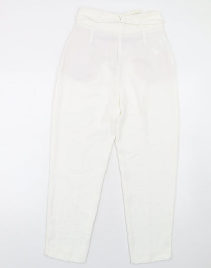Mango Womens White Polyester Trousers Size 8 L28 in Regular Zip