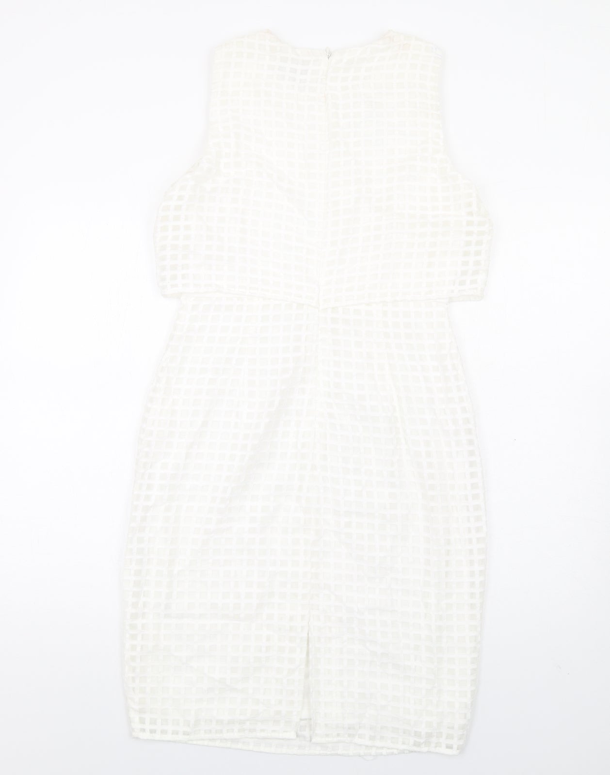 Episode Womens White Check Cotton Pencil Dress Size 10 Round Neck Zip