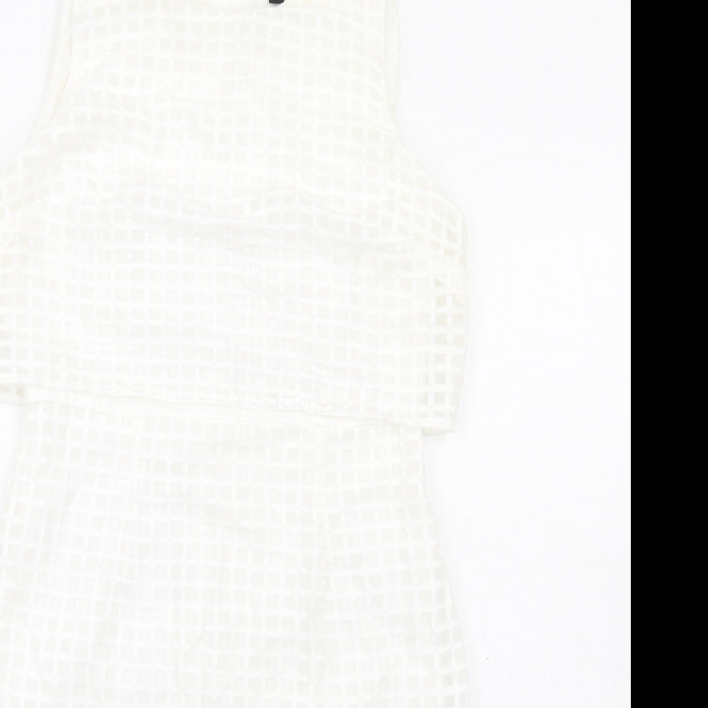 Episode Womens White Check Cotton Pencil Dress Size 10 Round Neck Zip