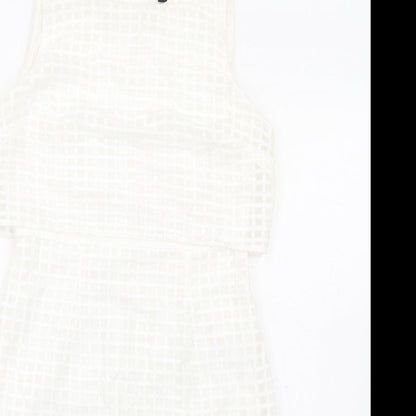 Episode Womens White Check Cotton Pencil Dress Size 10 Round Neck Zip