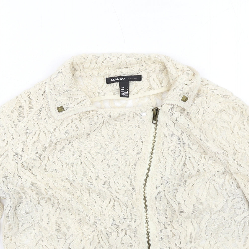 Womens UK Size M Mango Ivory Biker Coat