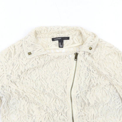 Womens UK Size M Mango Ivory Biker Coat