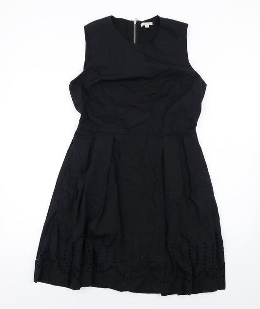 Gap Womens Black Cotton A-Line Size 10 Round Neck Zip