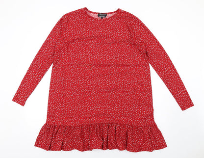 Wednesday's Girl Womens Red Floral Polyester Trapeze & Swing Size 10 Round Neck Pullover