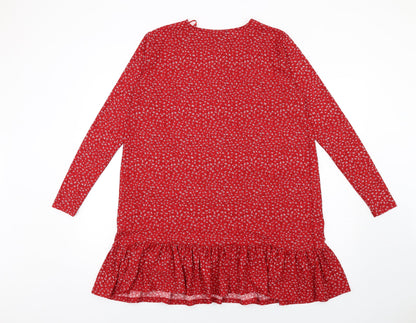 Wednesday's Girl Womens Red Floral Polyester Trapeze & Swing Size 10 Round Neck Pullover