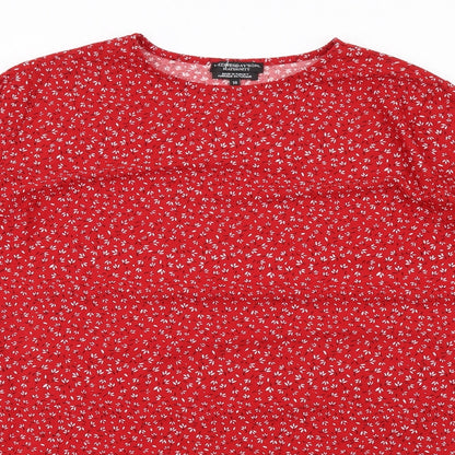 Wednesday's Girl Womens Red Floral Polyester Trapeze & Swing Size 10 Round Neck Pullover
