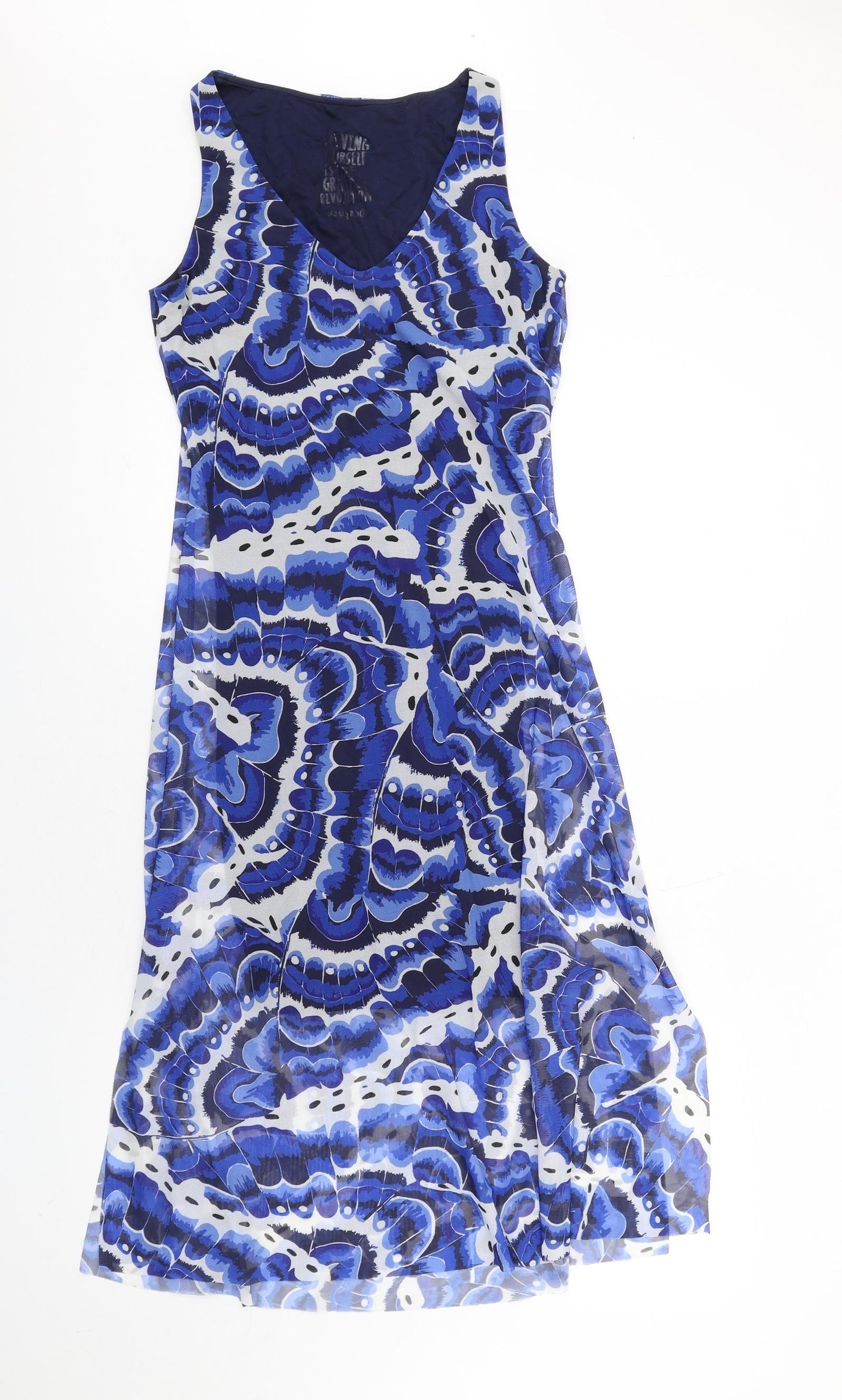 Desigual Womens Blue Geometric Polyester A-Line Size S V-Neck Pullover