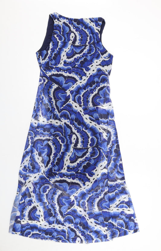 Desigual Womens Blue Geometric Polyester A-Line Size S V-Neck Pullover