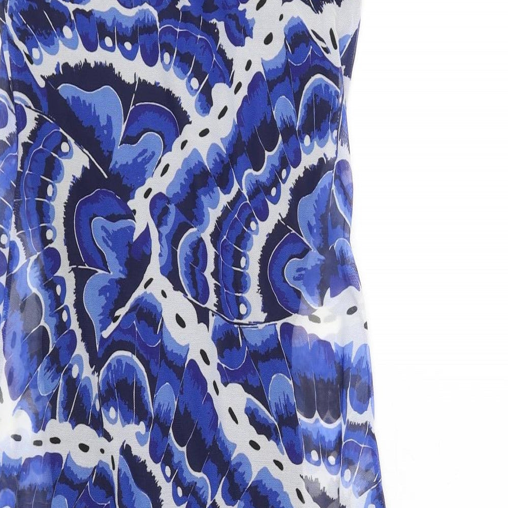 Desigual Womens Blue Geometric Polyester A-Line Size S V-Neck Pullover