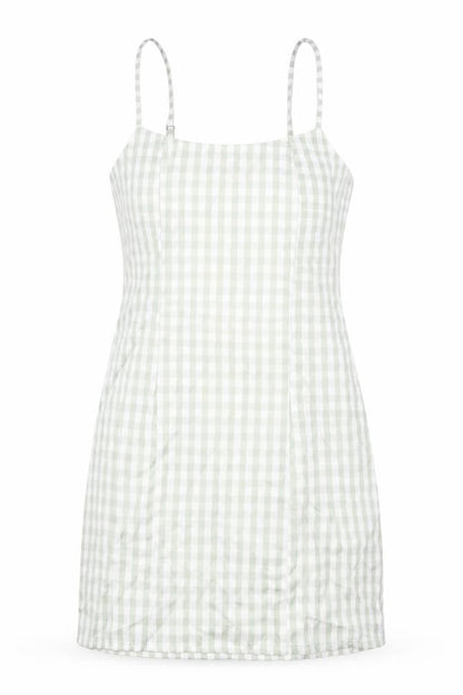 Missguided Womens Green Check Cotton Mini Size 8 Square Neck Zip