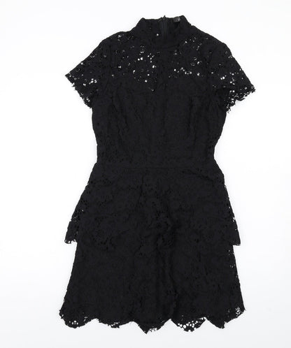 Missguided Womens Black Polyester A-Line Size 10 Mock Neck Zip