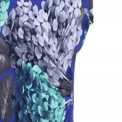 Phase Eight Womens Blue Floral Viscose Bodycon Size 12 Round Neck Pullover - Ruched