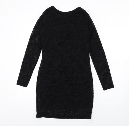 Boohoo Womens Black Geometric Polyester Bodycon Size 10 Round Neck Pullover